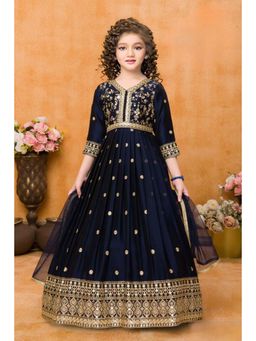 Lagorii - Navy Blue Sequins Work & Zari Embroidered Gown with Dupatta
