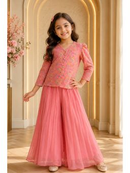 Lagorii - Pink Embroidered Kurti with Lehenga