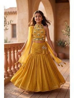 Lagorii - Mustard Embroidered Choli with Lehenga & Dupatta