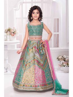 Lagorii - Green Embroidery &Mirror Work Lehenga with Choli & Dupatta