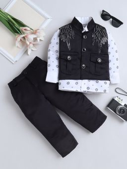 FOURFOLDS - Boys Black Sequins Embellished 3 Piece Suit Set