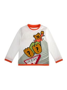 Guess - Boys White Cotton Embroidered T-Shirt