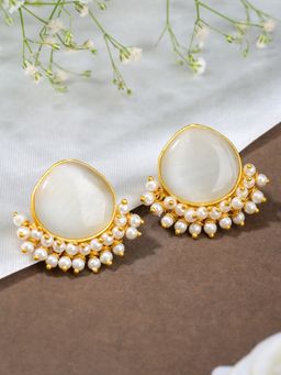 Designbox - White Triangular Stone and Beaded Drop Earrings