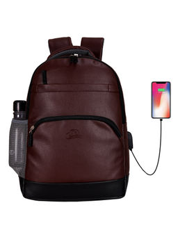 Leather World - 15.6 inch PU Leather Travel USB College Laptop Backpack Men Women