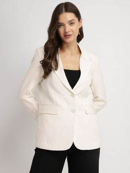 FableStreet - Off White Linen Single Breasted Blazer