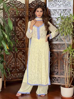 Label Aishwaryrika - Aniyah Butter Yellow Chikankari Kurta (Set of 3)