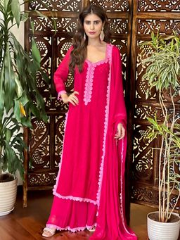 Label Aishwaryrika - Sabrina Ice Pink Chikankari Kurta (Set of 3)