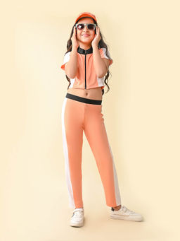 Lilpicks - Front Closure Colorblock Top With Pant Athleisure - Pink (Set of 2)