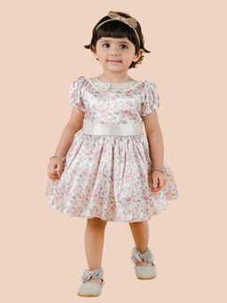 Titrit - Sleeveless Satin Floral Fit and Flare Frock- Multicolour