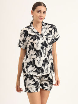 Divena - Black and White Print Pure Cotton Shirt and Shorts (Set of 2)