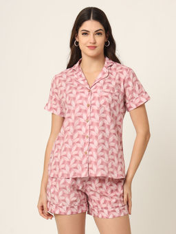 Divena - Pink Print Pure Cotton Shirt and Shorts (Set of 2)