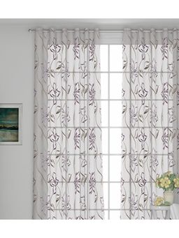 GM - Eyelet Door Sheer Curtains Floral Embroidered curtain - Pack of 1 (4 x 7 Feet, Purple )