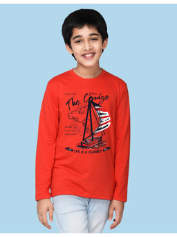 Nusyl - Boys Red Printed Regular Fit T-Shirt