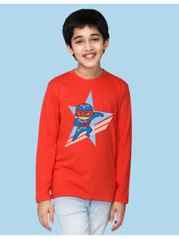 Nusyl - Boys Red Superhero Printed Fit T-Shirt