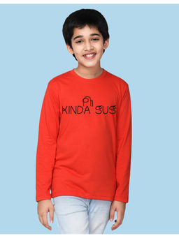 Nusyl - Boys Red Kinda Sus Text Regular Fit T-Shirt