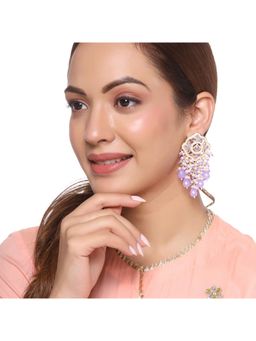 Yellow Chimes - Women Purple Gold-Plated Beaded Enamelled Drop Earrings