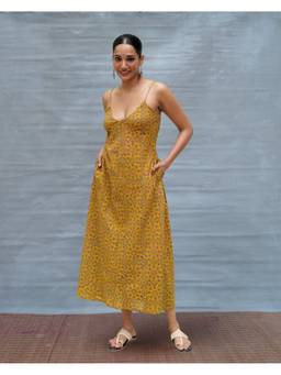 Chidiyaa - Worm Moon Yellow Hand block Print Cotton Dress