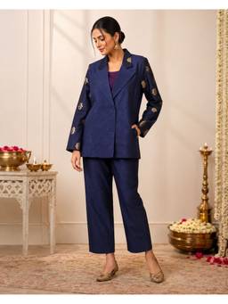 SMRITI GUPTA - Blue Indigo Banarasi Silk Brocade Jacket