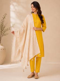 SMRITI GUPTA - Off White Handwoven Banarasi Brocade Dupatta