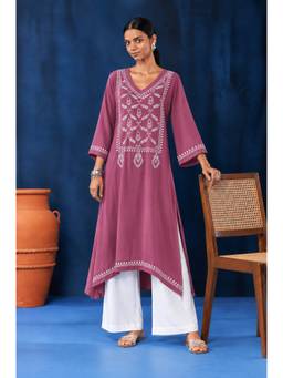 Sufiza Lifestyle - Pink Women Ethnic Motifs Embroidered Thread Work Kurta