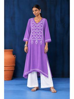 Sufiza Lifestyle - Purple Women Ethnic Motifs Embroidered Thread Work Kurta