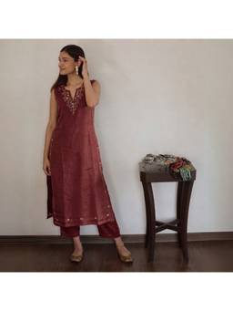 Spring Soul - Wine Tissue Chanderi Kurta With Pant