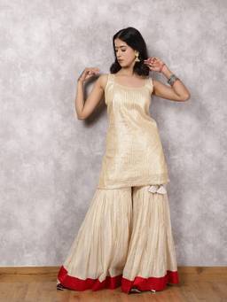 Spring Soul - Off White Tissue Chanderi Gota Work Kurti With Sharara
