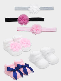 Mi Arcus - Knitted Socks with Head Bands for Girls(Pack of 6) (0-12 Months)
