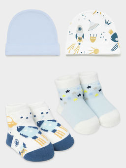 Mi Arcus - Printed Knitted Socks & Caps for Kids (Pack of 4) (0-6 Months)