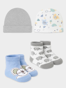 Mi Arcus - Printed Knitted Socks & Caps for Kids (Pack of 4) (0-6 Months)