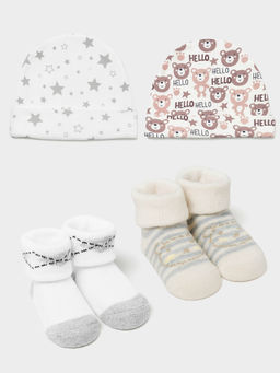 Mi Arcus - Printed Knitted Socks & Caps for Kids (Pack of 4) (0-6 Months)