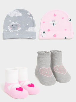 Mi Arcus - Printed Knitted Socks & Caps for Kids (Pack of 4) (0-6 Months)