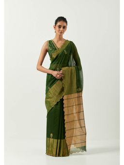 Label Earthen - Hina Green Handwoven Saree with Embroidered with Stitched Blouse