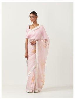 Label Earthen - Pinky Embellished Saree with Printed Foil with Stitched Blouse