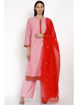Label Earthen - Gulab Resham Stripe Kurta Pant with Dupatta (Set of 3)