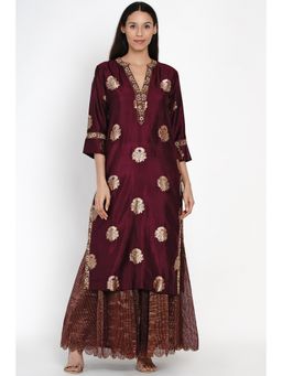 Label Earthen - Phalsa Zari Resham Kurta with Sharara (Set of 2)