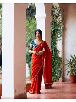 Label Earthen - Seetaphool Rani Zardozi Saree with Hand Embroidered with Stitched Blouse