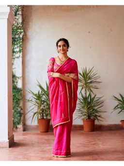 Label Earthen - Zari Phool Rani Zardozi Saree with Embroidered with Stitched Blouse