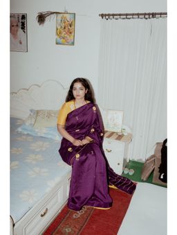 Label Earthen - Jamuni Champa Kali Saree with Hand Embroidery & Brocade with Stitched Blouse