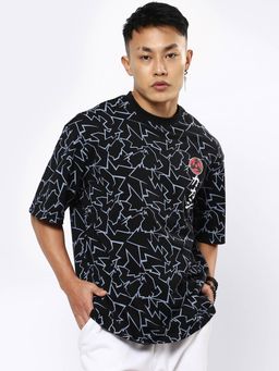 Bewakoof - Men's Black Anime AOP Oversized T-shirt