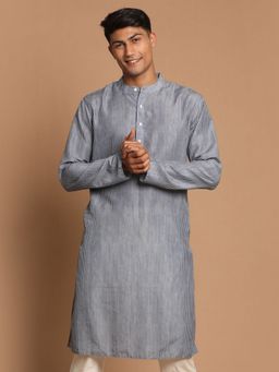 Vastramay - Men Grey Cotton Blend Kurta
