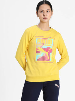 Puma - Women Yellow Graphic Crew Sweatshirt