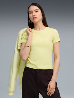 Puma - Women'S Yellow Solid Slim Fit T-Shirt