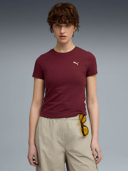 Puma - Women'S Maroon Solid Slim Fit T-Shirt