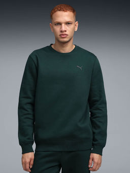 Puma - Ess Elevated Logo Men's Green Solid Crew Sweatshirt