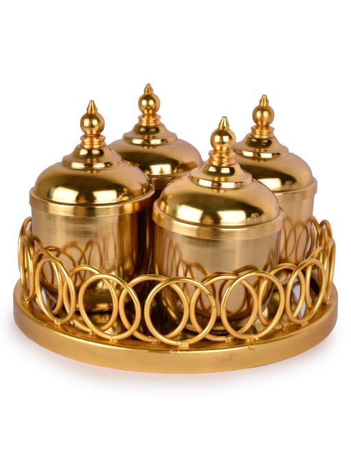 Manor House Gold Mirror Tray with Set of 4 Jars Gold Finish