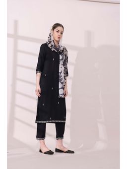 STYLEBAAZI - Embroidered Black Viscose Rayon Kurta with Pant and Dupatta (Set of 3)
