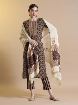 STYLEBAAZI - Printed Black Straight Printed Kurta with Pant and Dupatta (Set of 3)