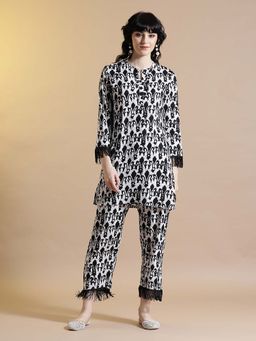 STYLEBAAZI - Printed Black Viscose Rayon Pakistani Style Kurta with Pant (Set of 2)