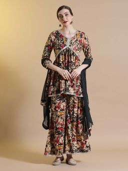 STYLEBAAZI - Printed Multi-Color Kurti with Palazzo and Dupatta (Set of 3)